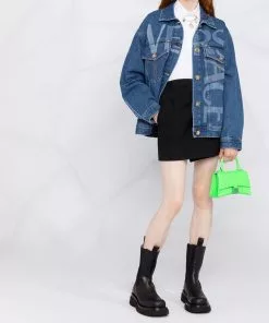 Versace Greca trim logo print denim jacket 15 Versace Greca-trim logo-print denim jacket