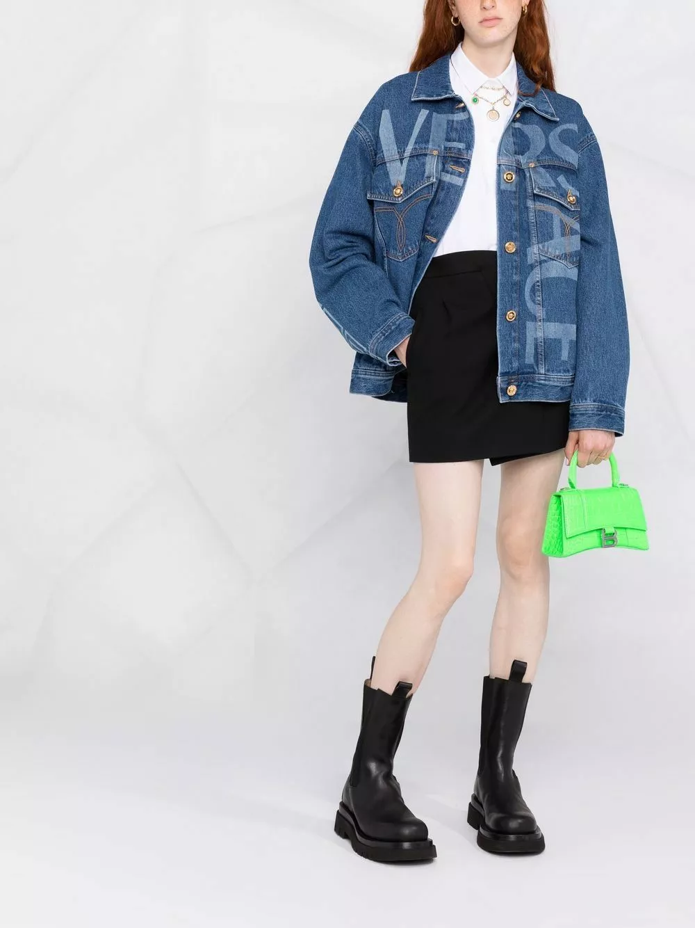 Versace Greca trim logo print denim jacket 5 Versace Greca-trim logo-print denim jacket