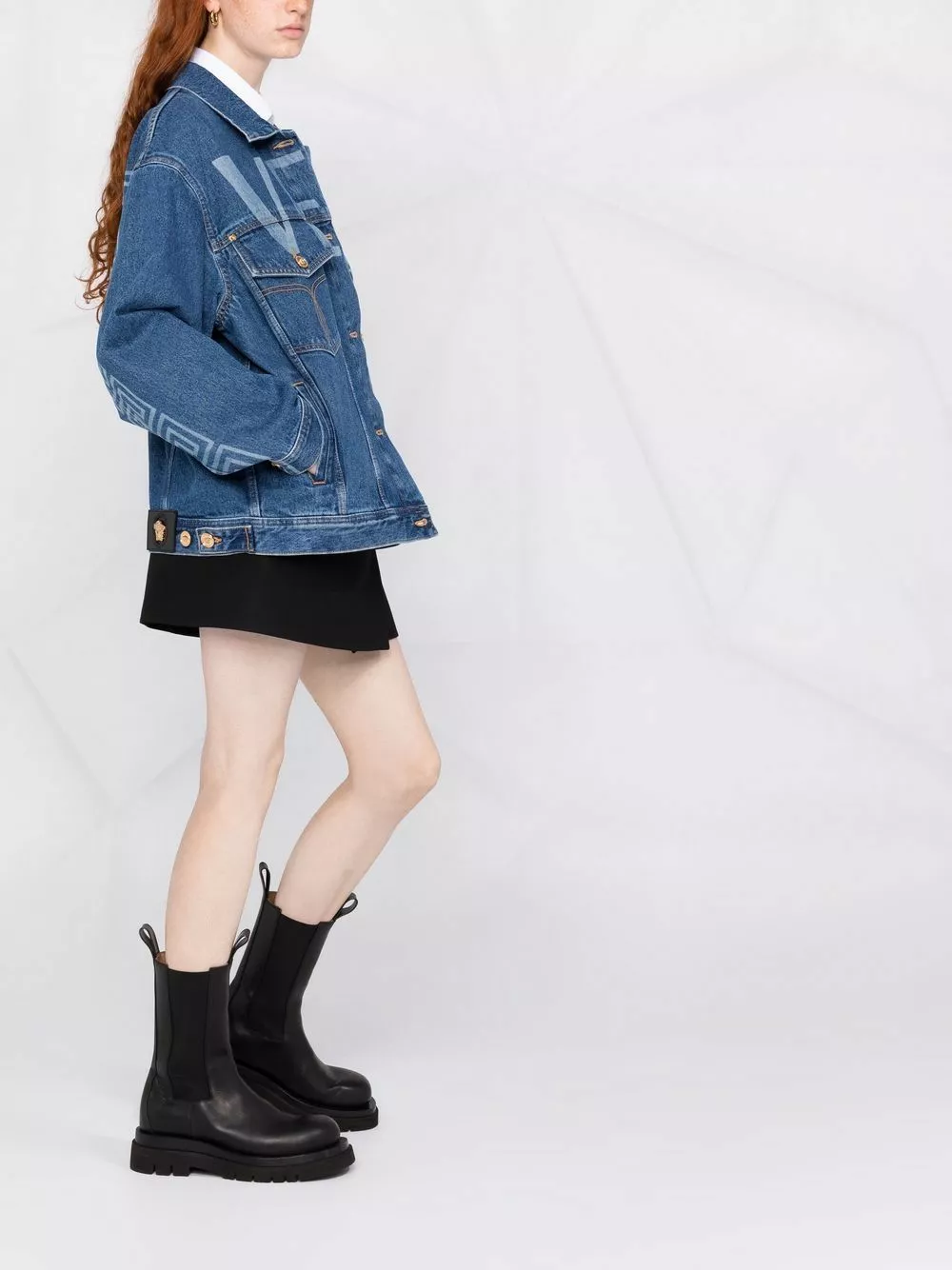 Versace Greca trim logo print denim jacket 9 Versace Greca-trim logo-print denim jacket