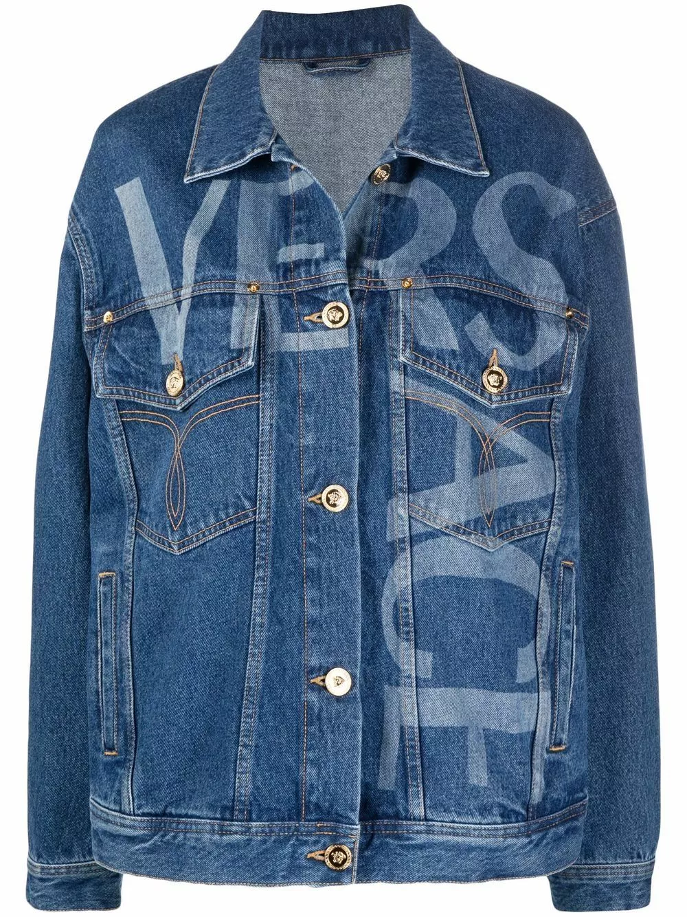 Versace Greca trim logo print denim jacket 4 Versace Greca-trim logo-print denim jacket