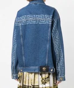 Versace Greca trim logo print denim jacket 20 Versace Greca-trim logo-print denim jacket