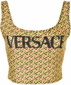 Versace La Greca-print bikini top