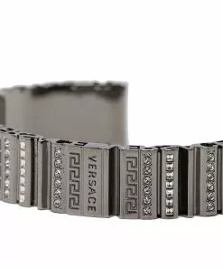 Versace engraved-logo cuff bracelet