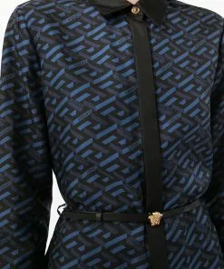 Versace Greca-print belted shirtdress