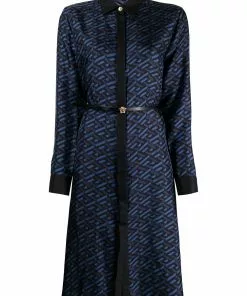 Versace Greca-print belted shirtdress