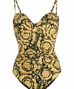 Versace Barocco-print sweetheart-neck swimsuit