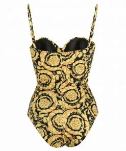 Versace Barocco-print sweetheart-neck swimsuit