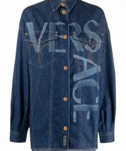 Versace Greca-print denim shirt