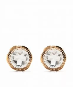 Versace crystal stud Greca trim earrings