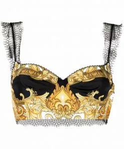 Versace lace-trim silk bralette top