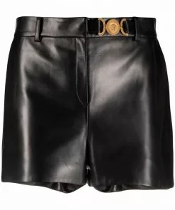 Versace Medusa-plaque leather shorts