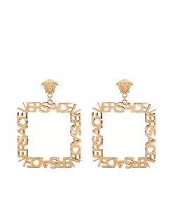 Versace logo-sculpted square hoop earrings