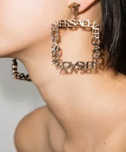 Versace logo-sculpted square hoop earrings