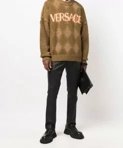 Versace logo-appliqué argyle-knit jumper