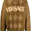 Versace Logo appliqué argyle knit jumper 1 Versace logo-appliqué argyle-knit jumper