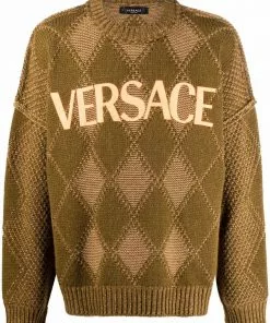 Versace logo-appliqué argyle-knit jumper