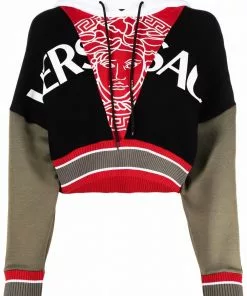 Versace patchwork logo-print hoodie