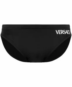 Versace repeated logo-print swimming trunks