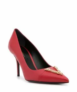 Versace logo-plaque pointed-toe pumps