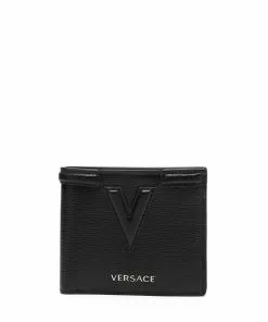 Versace logo debossed leather bi-fold wallet