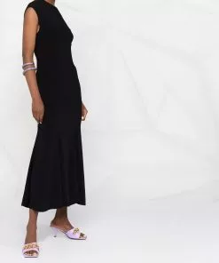 Versace high-neck cap-sleeve flared dress