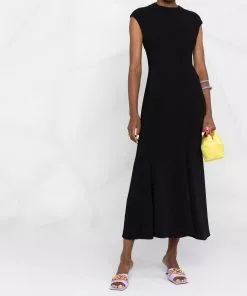 Versace high-neck cap-sleeve flared dress