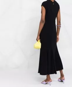 Versace high-neck cap-sleeve flared dress