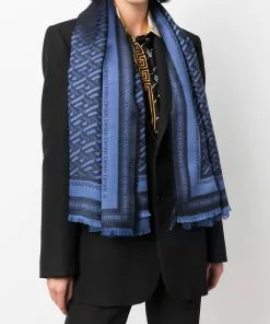 Versace geometric-pattern silk-wool scarf