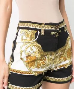 Versace baroque-print denim shorts