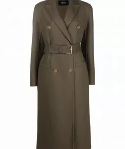 Versace belted button-detail long coat