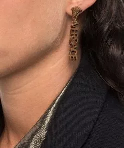 Versace logo drop earrings