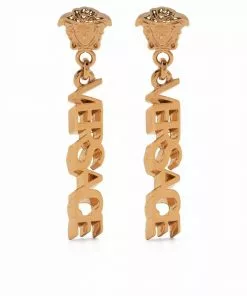 Versace logo drop earrings