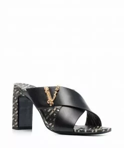 Versace Virtus La Greca print mules