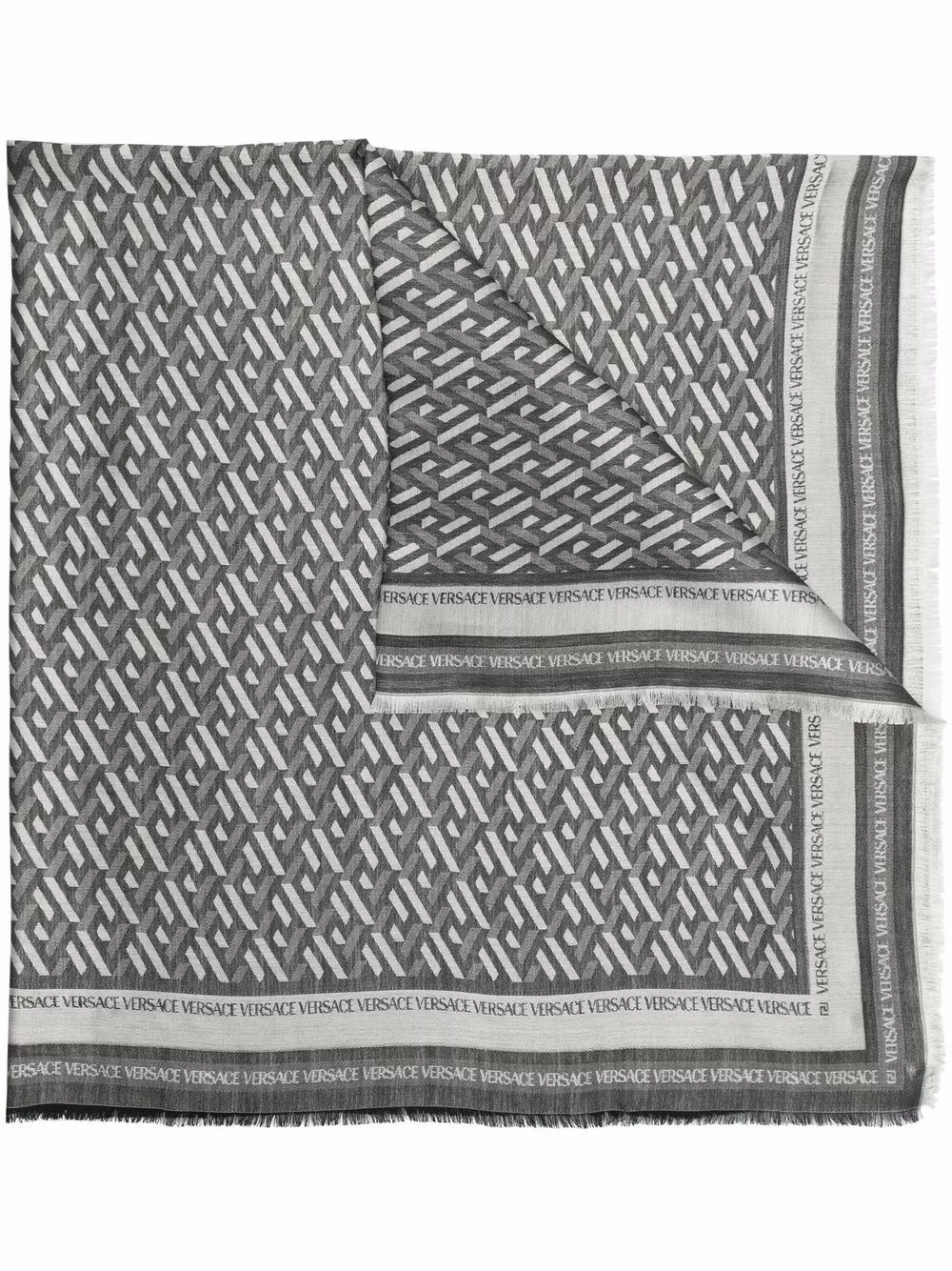 Versace Greca print frayed scarf 3 Versace Greca-print frayed scarf