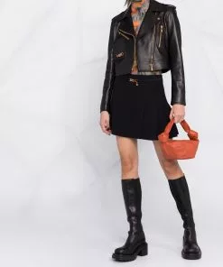 Versace logo-lining cropped biker jacket