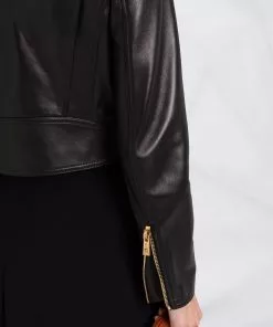 Versace logo-lining cropped biker jacket