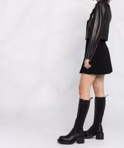 Versace logo-lining cropped biker jacket