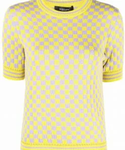 Versace checkerboard-pattern knitted top