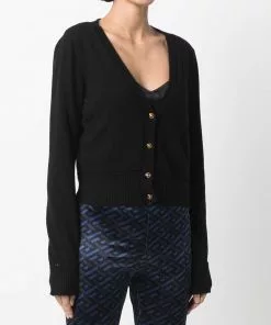 Versace logo-button V-neck cardigan