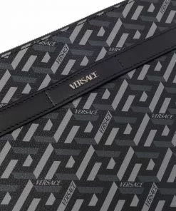 Versace logo-print clutch bag