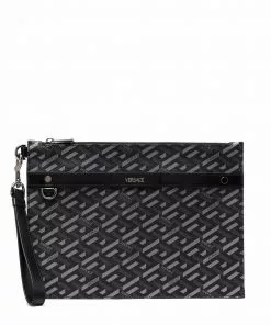 Versace logo-print clutch bag
