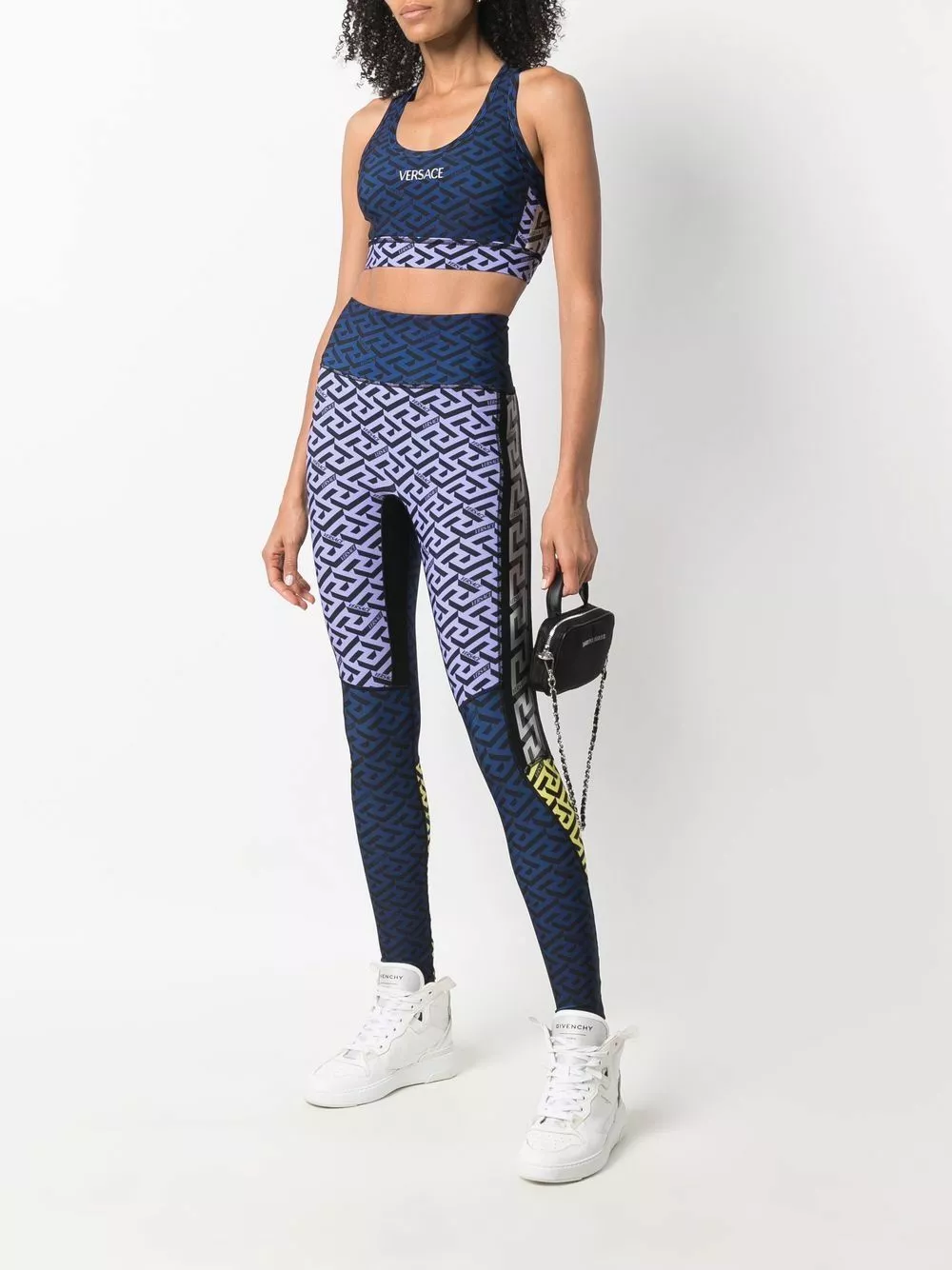 Versace Greca print colour block sports bra 3 Versace Greca-print colour-block sports bra