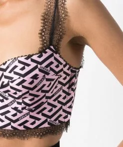 Versace logo-print silk cropped top