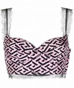 Versace logo-print silk cropped top
