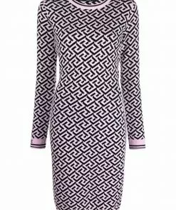 Versace La Greca long-sleeve midi dress
