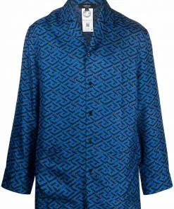 Versace geometric-print silk pajama top