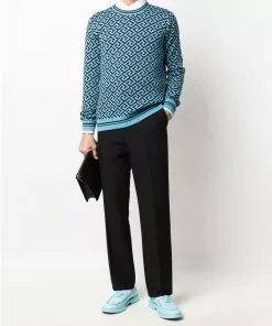 Versace Greca intarsia rib-trimmed jumper