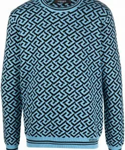 Versace Greca intarsia rib-trimmed jumper