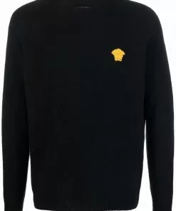 Versace logo-patch crew neck jumper