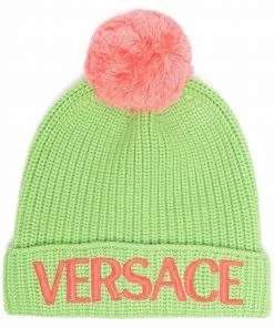 Versace logo-embroidered knitted beanie